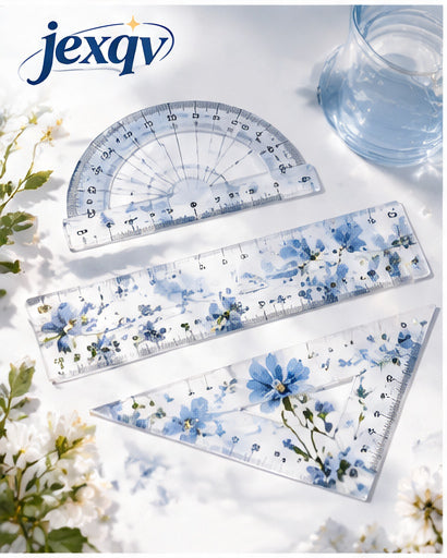 Blue Floral Geometry Ruler Set