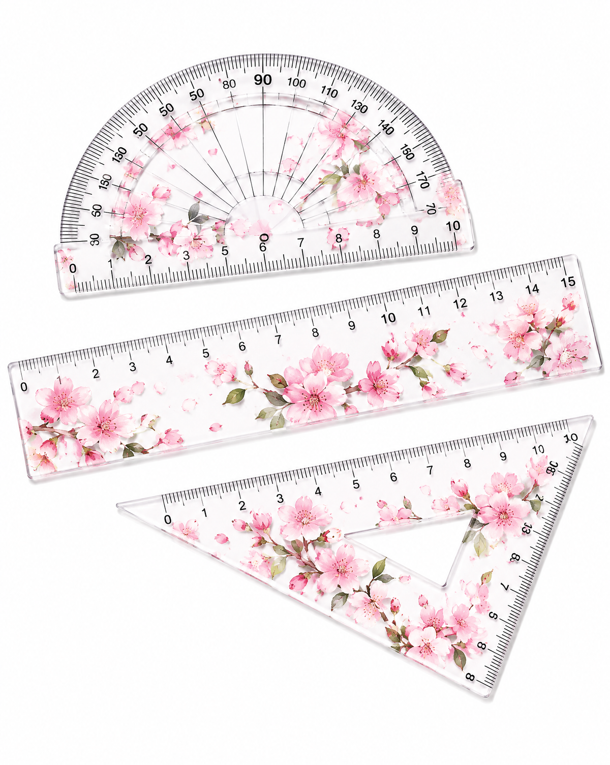 Blue Floral Geometry Ruler Set