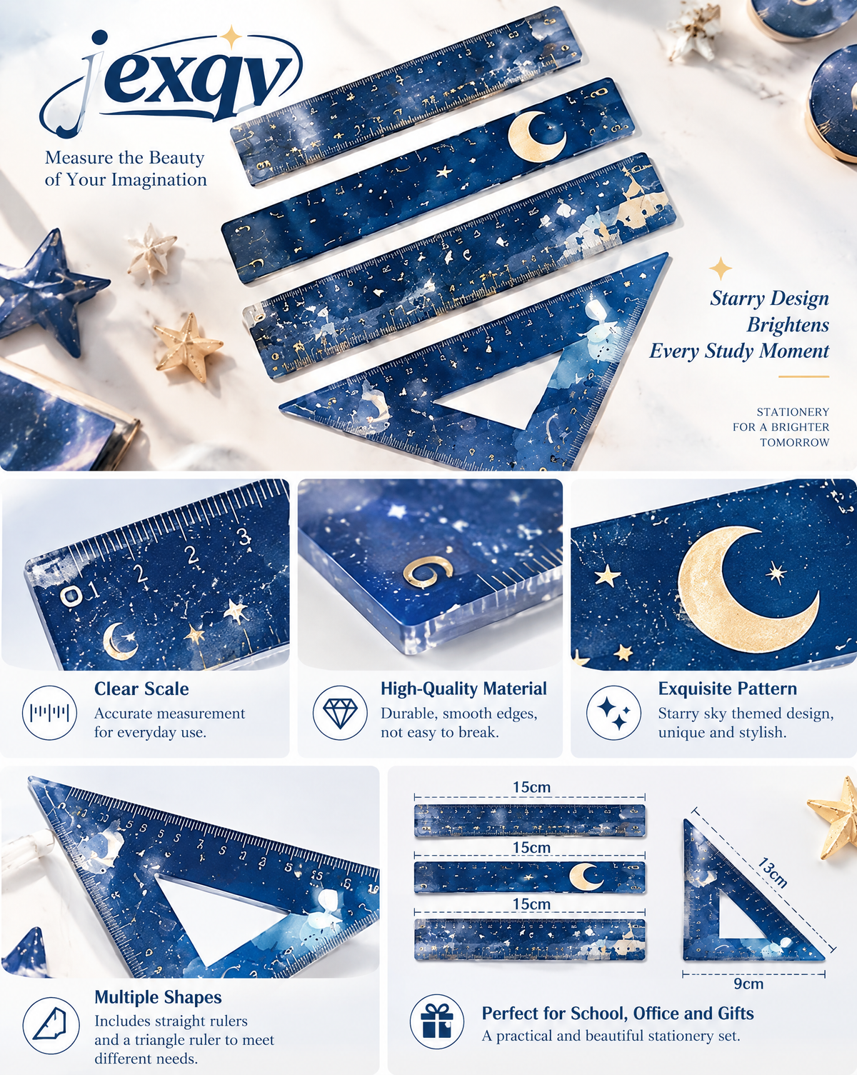 Moon & Stars Navy Geometry Set