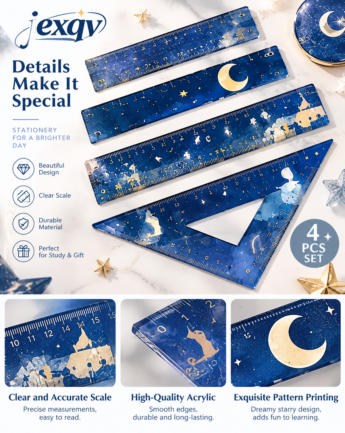 Moon & Stars Navy Geometry Set