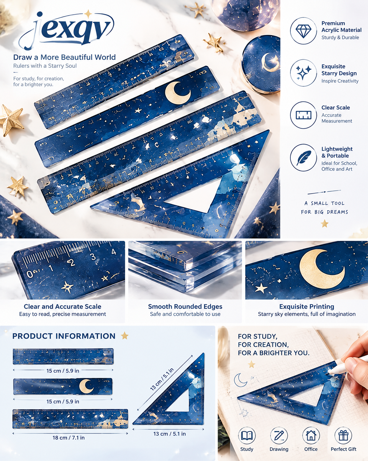 Moon & Stars Navy Geometry Set
