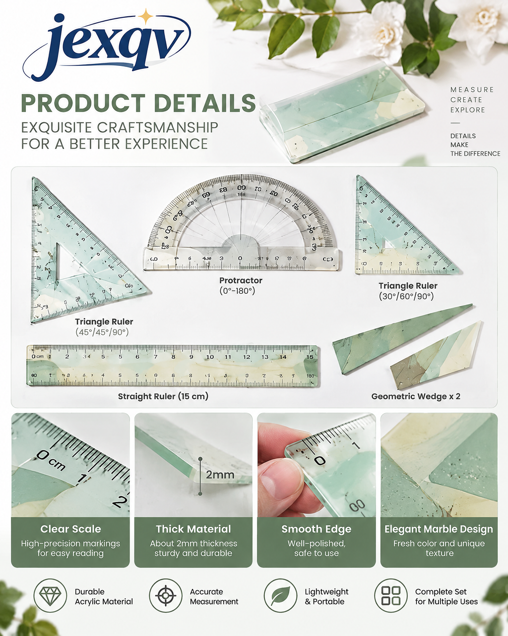 Mint Green Geometry Ruler Set