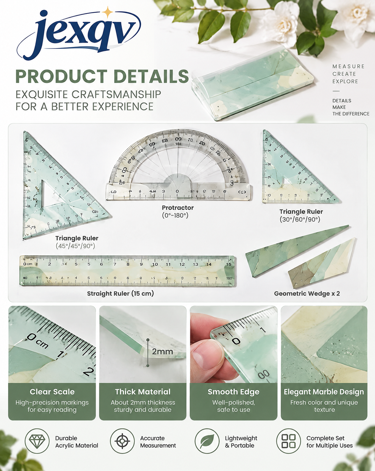 Mint Green Geometry Ruler Set