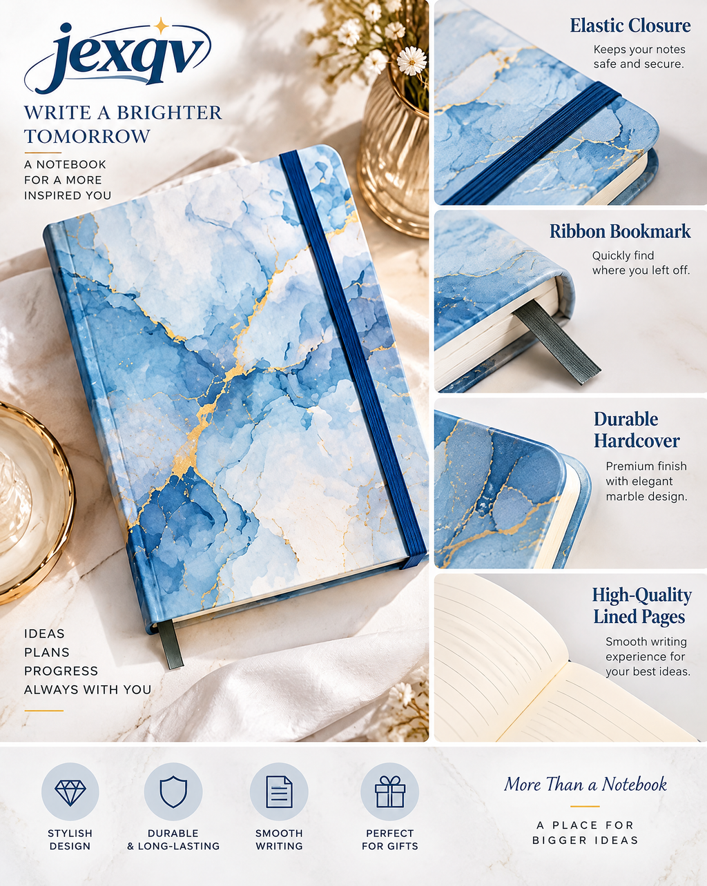 Blue Marble Gold Vein Notebook