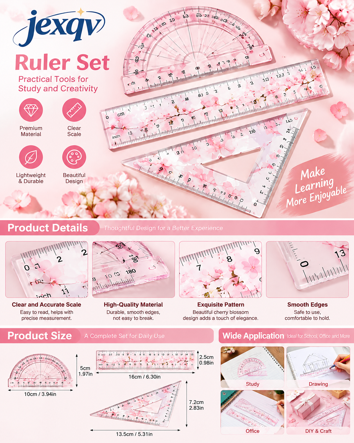 Pink Blossom Geometry Set