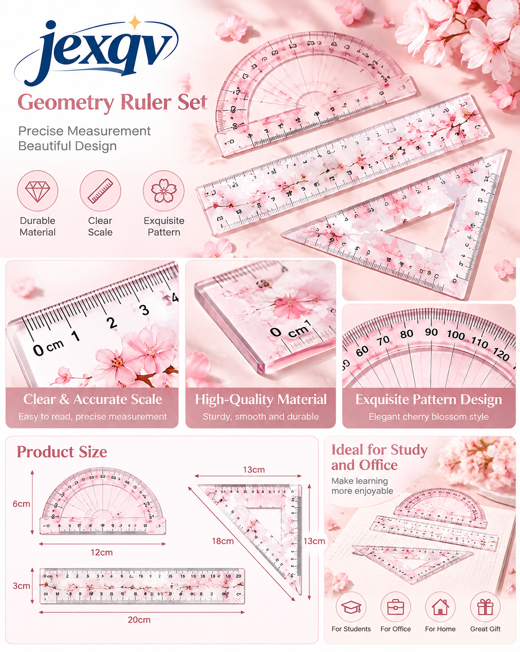 Pink Blossom Geometry Set