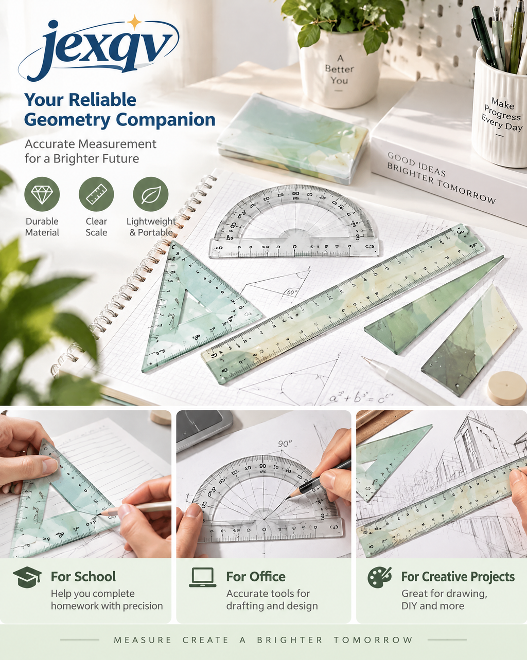 Mint Green Geometry Ruler Set